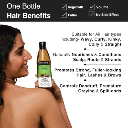 Soulflower Rosemary Essential Oil & Castor Oil for Hair Growth, Hair Fall Control, Hydrating & Moisturising Face & Skin | 100% Pure, Natural, Organic, Ecocert Certified| Pack of 2, 240ml