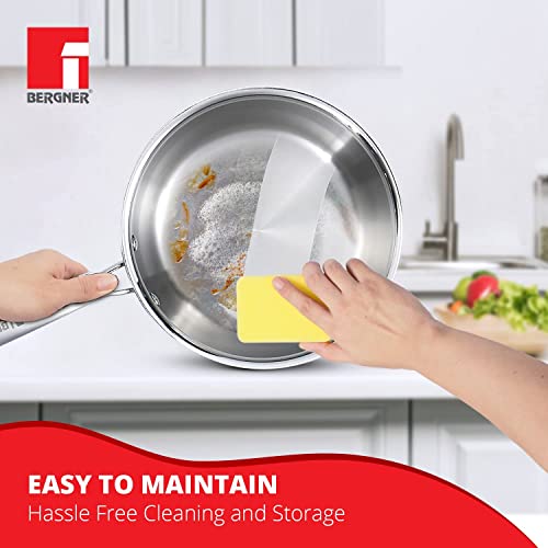 Bergner TriPro Tri-ply Stainless Steel Saucepan with Stainless Steel Lid 18 cm, 2.45 Litre, Induction Base, Silver