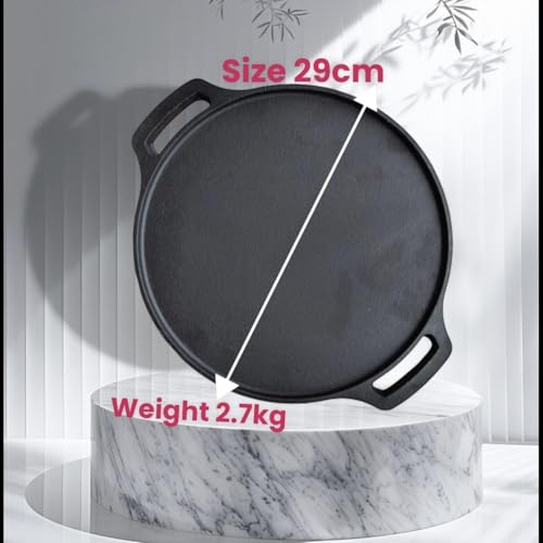 TRUSTARA Premium Cast Iron Tawa - 29cm, 2.6kg | 6-Layer Pre-Seasoned Natural Oil Coating, Non-Stick Tawa for Dosa, Uthappam, Roti, Chapati, Naan, Gas & Induction Friendly |7 Years Warranty =A22