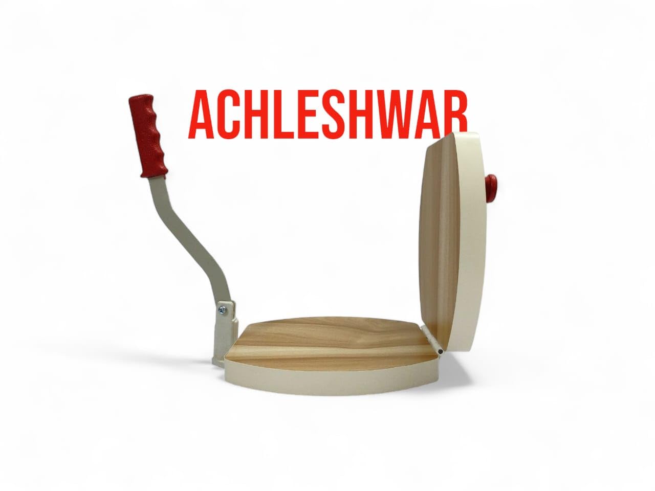 Achleshwar Wooden Manual Heavy Round Wooden Board Papad-Puri-khakhra Press Maker Plywood Machine with Iron Handle Roti Maker Press Machine with Handle for Kitchen Home (11 Inch)
