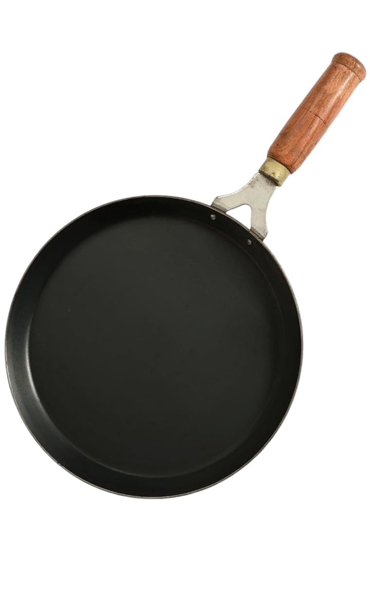 Super Smooth Iron Dosa Tawa/Dosa/Roti Tawa/Non Tawa/Chapathi Tawa /10.5 inches 25.5Cm/ 1 kg Weight with Wooden Handle Iron Tawa