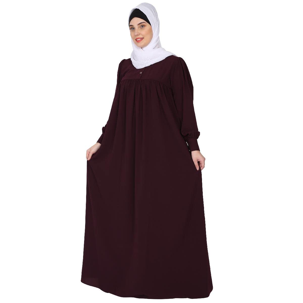 BT - Being Traditional Women’s Pleated Abaya Made in Nida Matte Fabric with Cuff Sleeves (2XL, Burgundy)