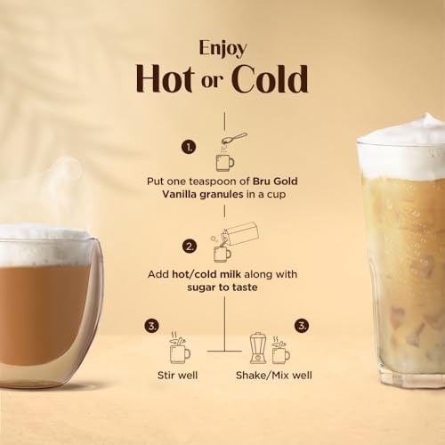 Bru Gold Vanilla 100gram | Premium Freeze Dried Coffee | Aromatic Flavoured Instant Coffee | Makes 80 cups |Powder|Jar