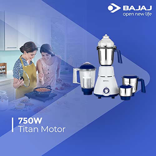 Bajaj Rex 750W Mixer Grinder with Nutri Pro Feature, 4 Jars, White