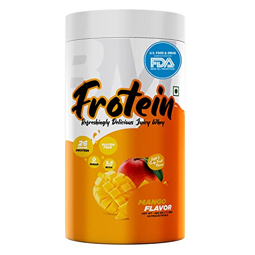 Bigmuscles Nutrition Frotein, 500 gm, 26g Refreshing Mango Flavored Hydrolysed Whey Protein Isolate 6g Glutamine 15g EAA Per Serving 0g Sugar Light and Crisp Like Juice (15 Servings )