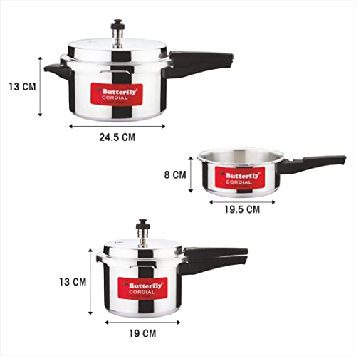 Butterfly Cordial 2 L, 3 L & 5 L Non Induction Bottom Outer Lid Pressure Cooker (Aluminium, Silver), Small