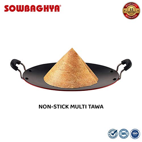 SOWBAGHYA Non Stick Concave Multi Tawa - 3.2mm Thickness (30cm Dia, Black) | Non-Stick Induction Friendly Concave Tawa | for Dosa, Roti, Chapati Tawa | Residue Free