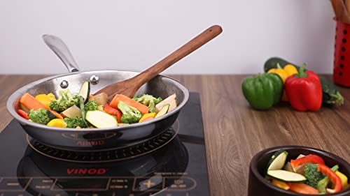 Vinod Platinum Triply Stainless Steel Frypan 20 cm Diameter with Riveted Sturdy Handle (Induction and Gas Stove Friendly) - Silver, 5 Years Warranty