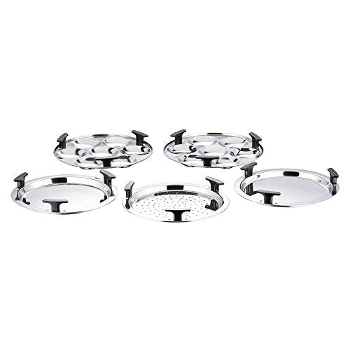 Vinod Stainless Steel 6 pcs Multi Kadai with Stainless Steel Lid, 2 Idli Plates, 2 Dhokla Plates and 1 Patra Plate - Silver (Induction and Gas Stove Friendly), 2 Years Warranty