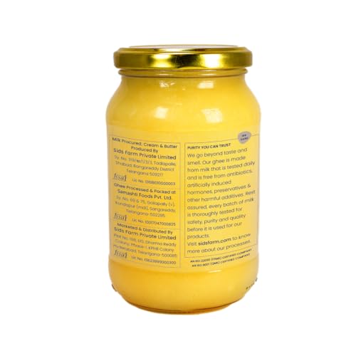 Sid’s Farm Desi Cow Ghee - 350g | Aromatic and Granular | Made With Safe Tested A2 Milk | Free From Antibiotics, Preservatives and Induced Hormones | Glass Jar