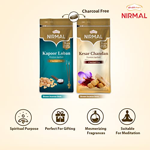 Shubhkart Nirmal Kesar Chandan and Kapoor Loban Agarbatti for Puja & Meditation Agarbatti Zipper - Long Sticks| Charcoal Free (Combo of 2)|Camphor Aroma|Sandalwood Fragrance