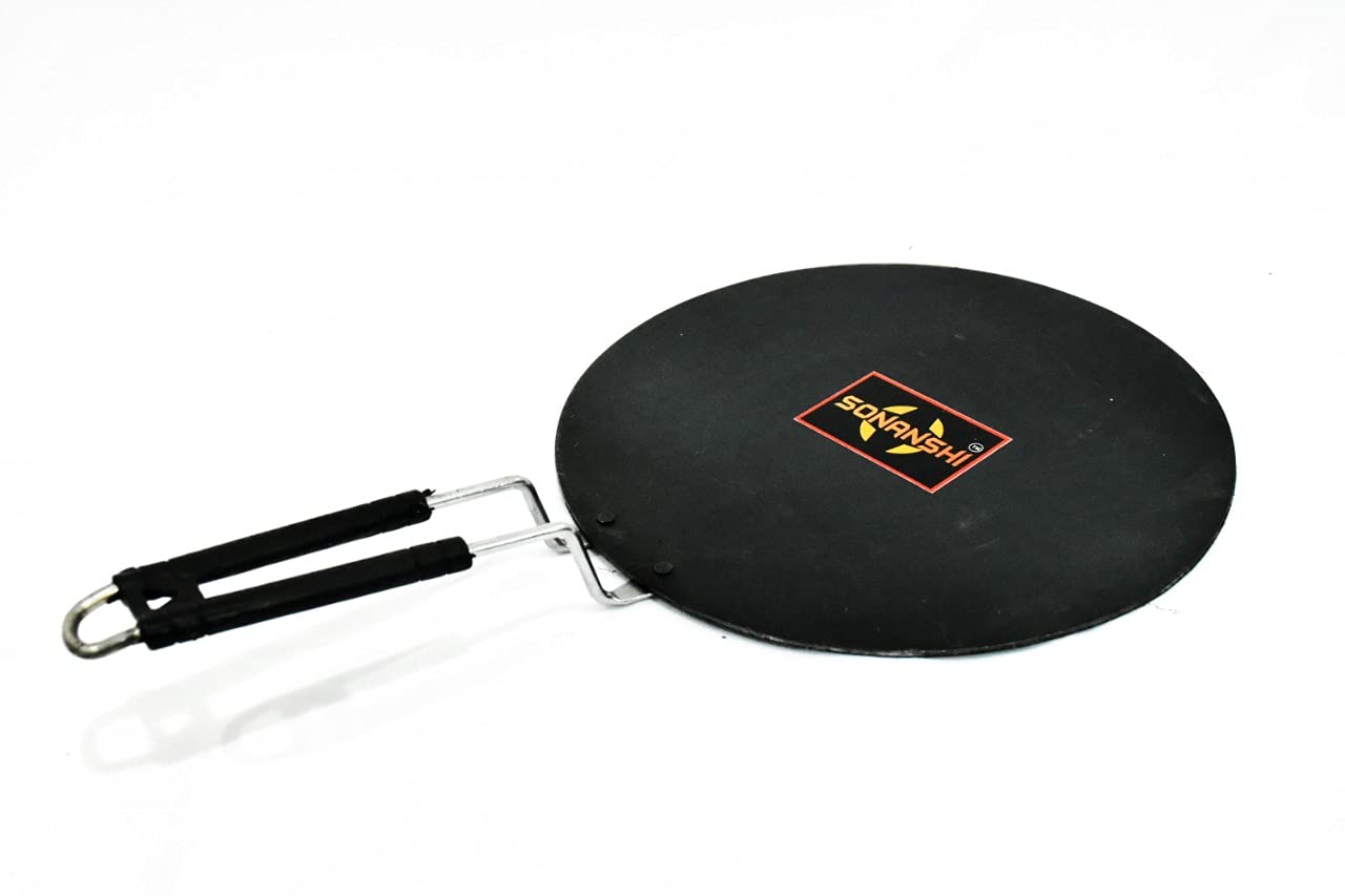 Sonanshi Black Dosa Tawa Pure Iron with Handle Especially Designed for Dosa/Uttpam/South Indian Dishes 12 Inches Diameter(Flat)
