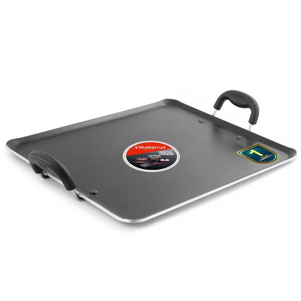 Blueberry's Nonstick Tawa, Dosa Roti Chapati Pathiri Tawa, Large Rectangular Aluminium Body, 38cm x 33cm with 4mm Thickness -Black (Pathiri Tawa)