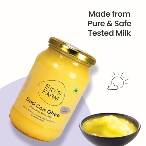Sid’s Farm Desi Cow Ghee - 350g | Aromatic and Granular | Made With Safe Tested A2 Milk | Free From Antibiotics, Preservatives and Induced Hormones | Glass Jar