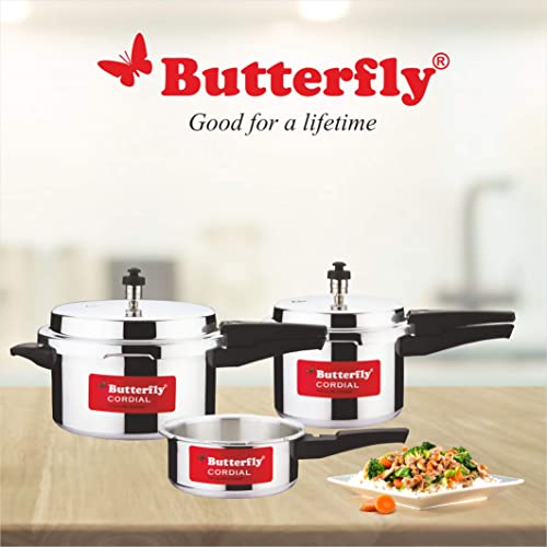 Butterfly Cordial 2 L, 3 L & 5 L Non Induction Bottom Outer Lid Pressure Cooker (Aluminium, Silver), Small