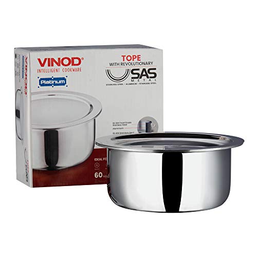Vinod Platinum Triply Stainless Steel Tope with Stainless Steel Lid 2.5 litres Capacity (18 cm Diameter) - Silver (Induction and Gas Stove Friendly), 5 Years Warranty