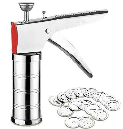 AMENDAS Chakali/Sev Sancha Stainless Steel, Kitchen Press with 15 Different Types of Jalies for Murukku Maker/Bhujiya Maker/Cookies/Namkeen/Noodles/Farsan Maker/Gathiya Maker