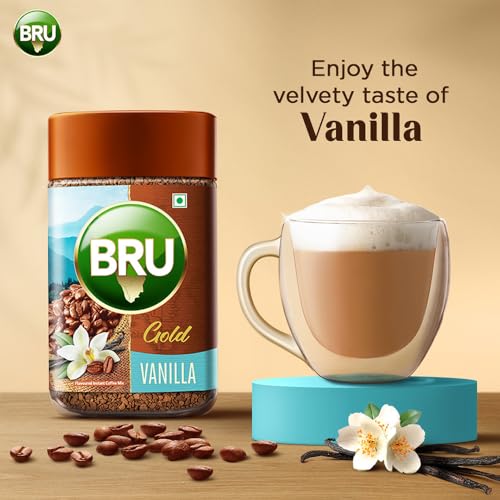 Bru Gold Vanilla 100gram | Premium Freeze Dried Coffee | Aromatic Flavoured Instant Coffee | Makes 80 cups |Powder|Jar
