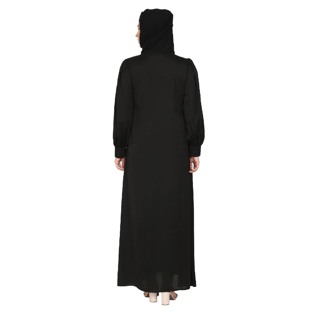 BT - Being Traditional Women’s Front Open Embroidery Abaya in Dubai Nida Fabric with Long Cuff Sleeves & Side Pocket (BT-EFOA-001) (L, Black)