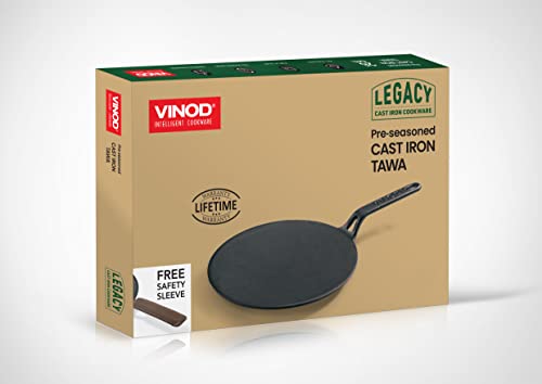 Vinod Legacy Pre-Seasoned Cast Iron Dosa Tawa of 28 cm,Dosa Kallu, Roti, Chapati Tawa Pan,Non Toxic,Enamel Free and Coating Free,Gas Stove Friednly,Black,1 Pc
