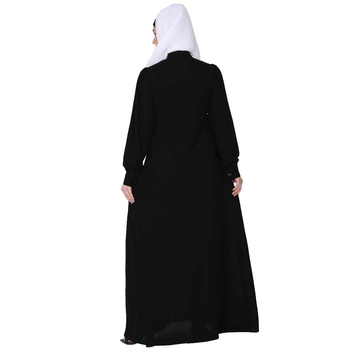BT - Being Traditional Women’s Front Open Pleated Abaya in Nida Matte Fabric with Lace Work & Zipper Closure (2XL, Black)