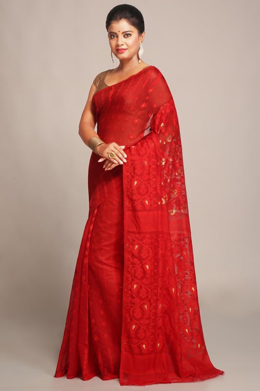 BENGAL HANDLOOM Women's Cotton Silk Dhakai Bbd2 Soft Jamdani Sarees - Green