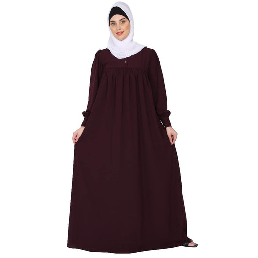 BT - Being Traditional Women’s Pleated Abaya Made in Nida Matte Fabric with Cuff Sleeves (2XL, Burgundy)