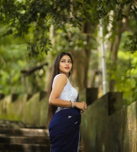 Women's Navy Silk Saree Indian And Pakistani Festival Sari With Blouse Material (NES8194 Navy 3)