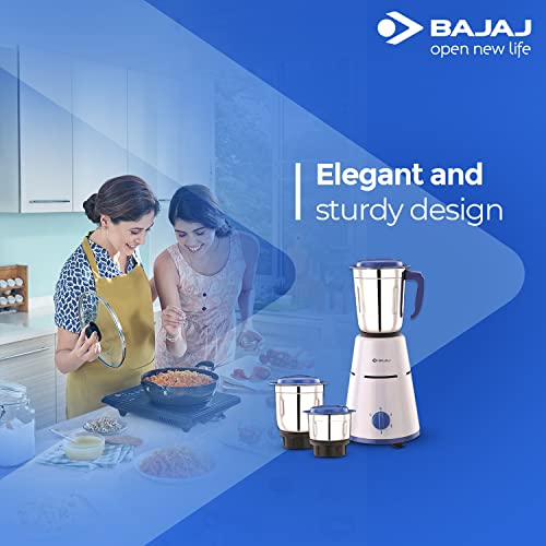 Bajaj Pluto 500W Mixer Grinder with 2 in 1 Function Blade, 3 Jars, White