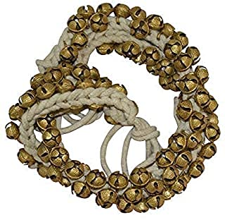 UAPAN Brass Big Ghungroo White cotton string Ankle Bells for Professional dancers (Pair, 100+100_2.5 CM)