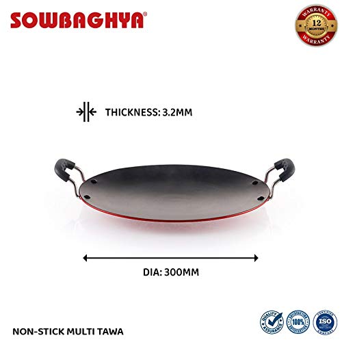 SOWBAGHYA Non Stick Concave Multi Tawa - 3.2mm Thickness (30cm Dia, Black) | Non-Stick Induction Friendly Concave Tawa | for Dosa, Roti, Chapati Tawa | Residue Free