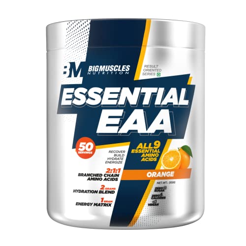 Bigmuscles Nutrition Essential EAA [50 Servings, Orange] | Full Spectrum EAAs-BCAA, Hydration Blend, Energy Matrix, Keto Friendly, All 9 Essential Amino Acids