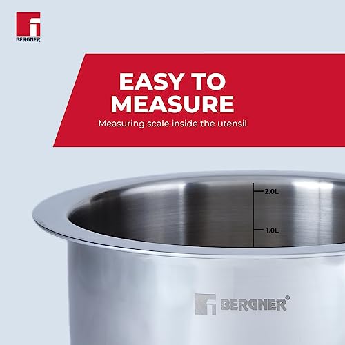 BERGNER Tripro Triply Stainless Steel Tope/Patila with Stainless Steel Lid, 16 cm, 2.1 Litre, Induction Base, Silver