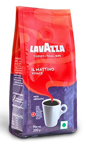 4x LAVAZZA IL Mattino Vivace 100% Pure Filter Ground Coffee Powder, (Pack of 4 - 200g each)