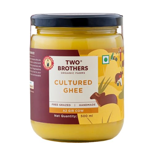 TWO BROTHERS ORGANIC FARMS - A2 Ghee (500 Ml) | Cultured Cow Desi Ghee | Curd-Churned Bilona Ghee | Pure, Natural, And Healthy | Grass-Fed A2 Gir Cow Ghee