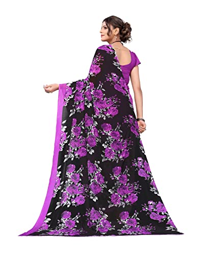 Tarshika Women's Violet Purple Floral Printed Georgette Saree with unstitched blouse piece(FLORAL VIOLET_W_Free Size)