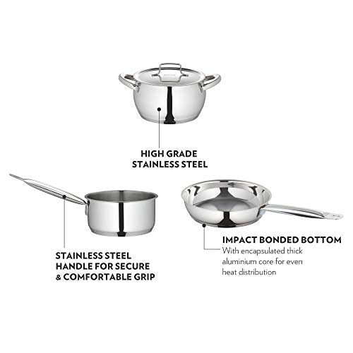 Borosil Cookfresh Stainless Steel Frying Pan 2.2 L (24 cm) | Impact Bonded Tri-ply Bottom | Gas Stove, Induction, Hot Plate Friendly | Uniform Heating, Cooltouch Handle | Skillet Fry Pan