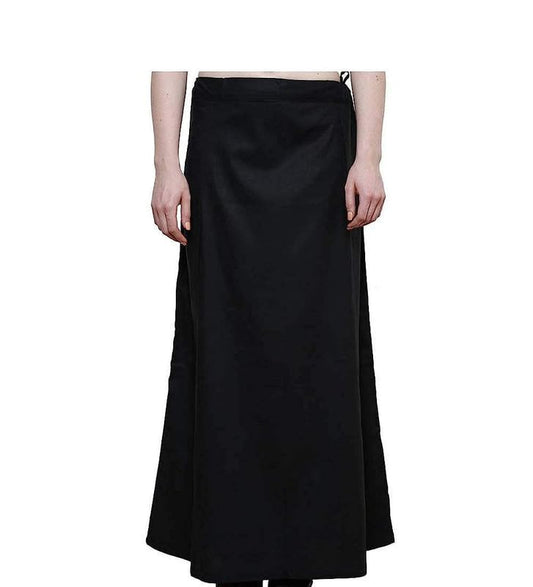 SGH Women's Pure Cotton Best Plain Solid Indian Stitched Saree Black Color Petticoats 100% Vimal Cotton (Free Size,42)