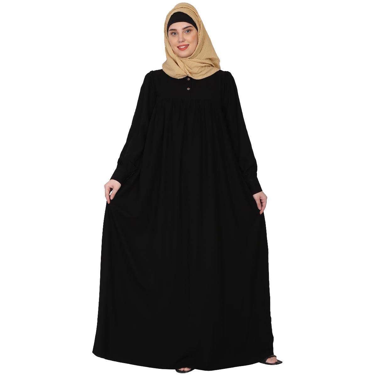 BT - Being Traditional Women’s Pleated Abaya Made in Nida Matte Fabric with Cuff Sleeves (3XL, Black)