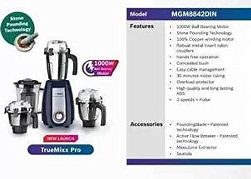 Bosch TrueMixx Pro Mixer Grinder MGM8842DIN 1000 W 4 Jars, Dark Blue