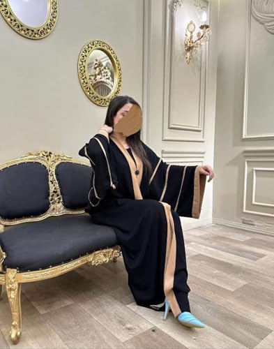 Women's Black Burqa with Contrast Trim, Full Length free size suitable up to 65kg body weight