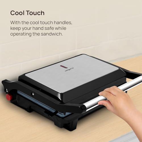 Wipro Elato BS202 1000 Watt Ceramic Grill Sandwich Maker, Scratch Resistant, 180° Open Sandwich Griller, Auto Cutoff, Non Toxic BPA, PTFE & PFOA Free, 2 Year Warranty, Regular Bread Size for 2 Slices