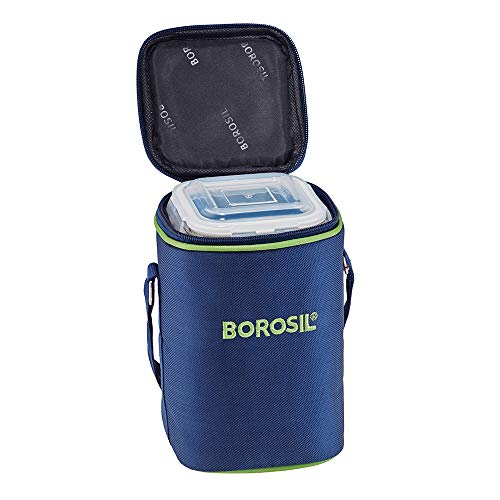 Borosil - Glass Lunch Box Set of 3, 320 ml, Microwave Safe Office Tiffin (12 x 12 x 6.5 cm, Transparent)