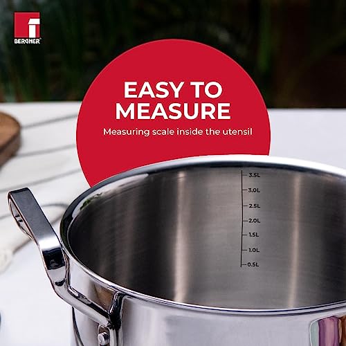 Bergner Tripro Triply Cook and Serve Casserole/ Biryani Pot/ Handi with Stainless Steel Lid, 28 cm, 3.8 Litres, Heavy Bottom Induction and Gas Ready, New Improved Handles for firmer Grip, Silver