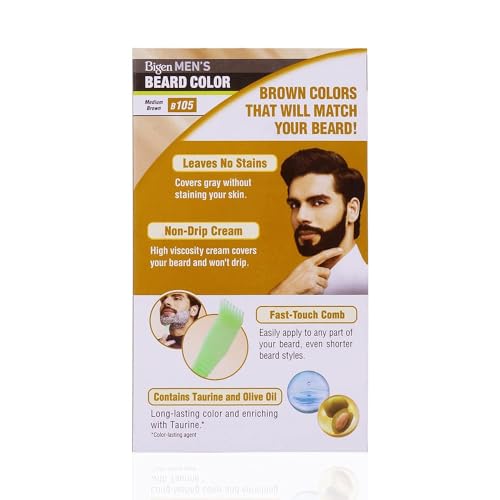 Bigen Men's Beard Color Medium Brown 20gm+20gm -105, 102 g