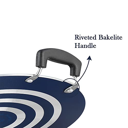 Vinod Zest Aluminium Non Stick Pathri Tawa - 31.5 cm | 5mm Thick | 3 Layer Coating | Metal Spoon Friendly | Bakelite Handle | Gas Base | 1 Year Warranty