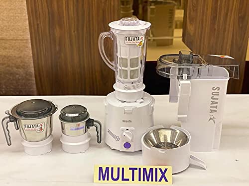 Sujata Multimix, Mixer Grinder with Juicer & Coconut Milk Extractor Attachment, 900 Watts, 3 Jars, (White)