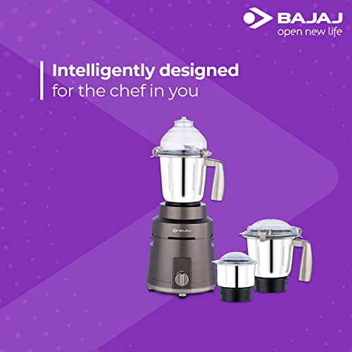 Bajaj Herculo Mixer Grinder 1000W| 100% Copper Motor Mixie For Kitchen|3 Stainless Steel Jars|Portable & Lightweight Mixer|Hands-Free Operation| Multifunctional Blades|2-Yr Warranty By Bajaj|Brown