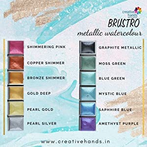 Brustro Metallic Watercolour Half Pans Set of 12