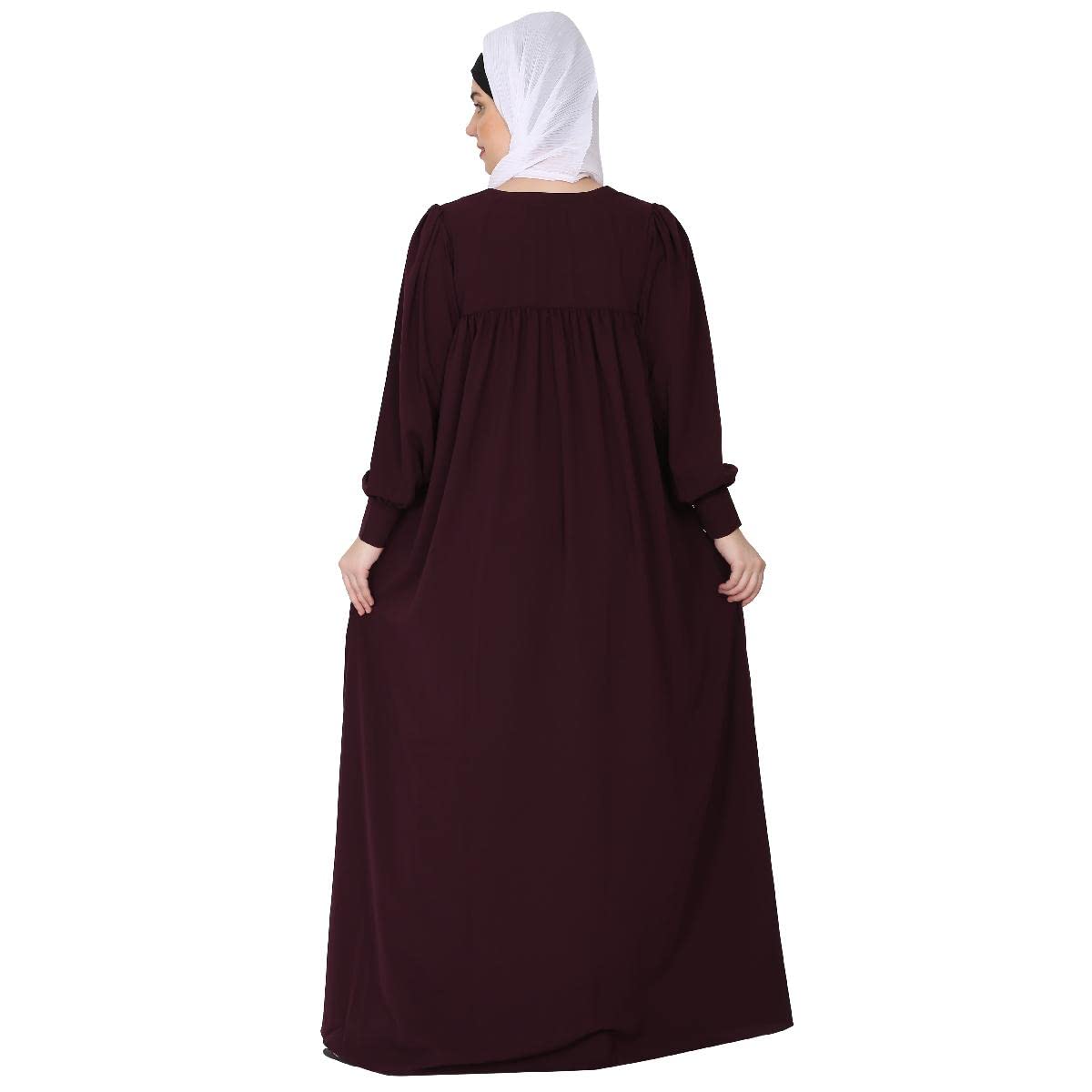 BT - Being Traditional Women’s Pleated Abaya Made in Nida Matte Fabric with Cuff Sleeves (2XL, Burgundy)
